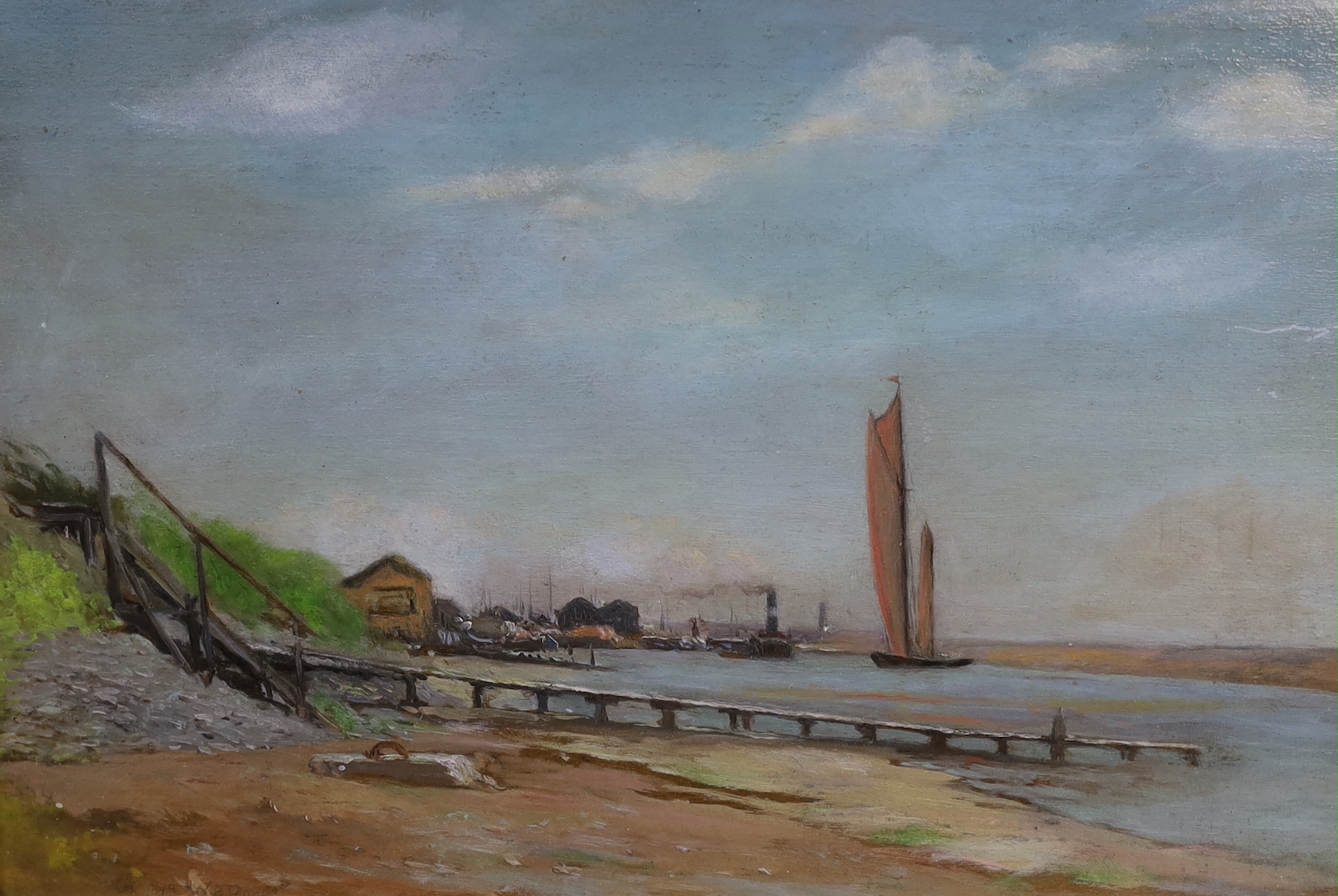 W B Rowe (1910-1955) oil on board, River Adur, signed and indistinctly dated, 24 x 34cm